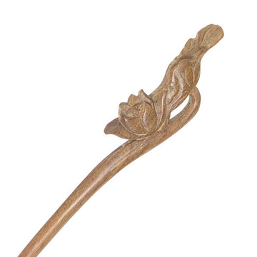 CrystalMood Handmade Carved Wood Hair Stick Lotus 7" Lignum-vitae